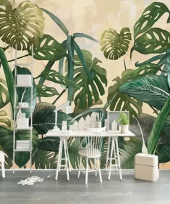Tranh Sơn Dầu Dán Tường Cảnh Rừng Nhiệt Đới Với Lá Chuối