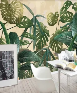 Tranh Sơn Dầu Dán Tường Cảnh Rừng Nhiệt Đới Với Lá Chuối