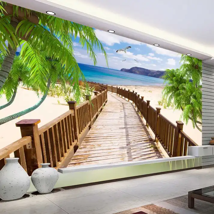 Tranh Dán Tường Khổ Lớn Hình Cầu Gỗ Nhìn Ra Bãi Biển Tranh Dán Tường Khổ Lớn Hình Cầu Gỗ Nhìn Ra Bãi Biển