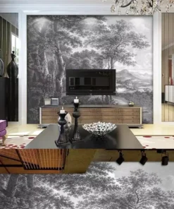 Tranh Dán Tường Chủ Đề Rừng Đen Trắng Tối Giản