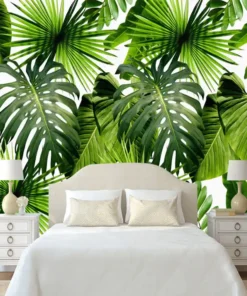 Tranh Dán Tường 3D Họa Tiết Lá Cọ Rừng Nhiệt Đới