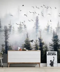 Tranh Dán Tường Tùy Chỉnh Chủ Đề Rừng, Mây Và Chim