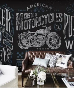 Tranh Dán Tường Phong Cách Retro Bảng Đen Hình Xe Máy