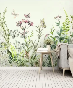 Tranh Dán Tường Phong Cách Bắc Âu Họa Tiết Lá Cây Đồng Quê