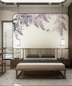 Tranh Dán Tường Tùy Chỉnh Mực Tàu Họa Tiết Hoa Tử Đằng Tím