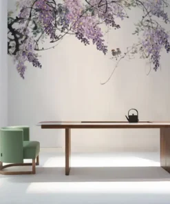 Tranh Dán Tường Tùy Chỉnh Mực Tàu Họa Tiết Hoa Tử Đằng Tím